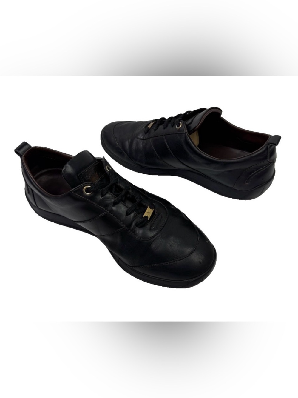 VTG Louis Vuitton Black Leather Low Top Sneakers Shoes Men’s 8.5 GO 0094 READ